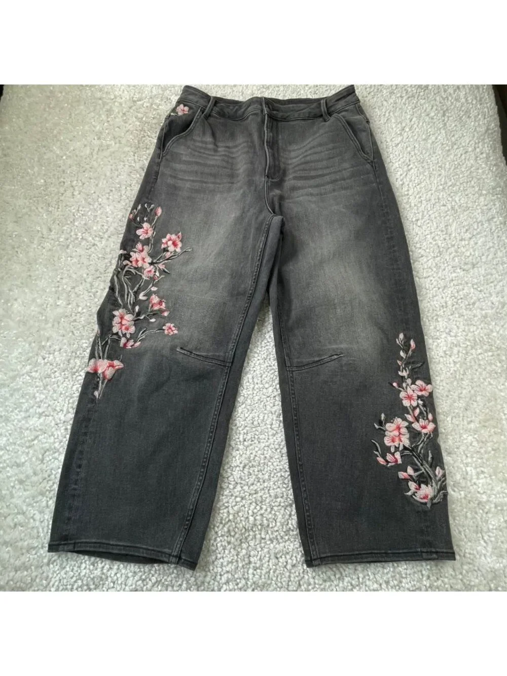 Driftwood Barbie Barrel Jean Gray Floral Embroidery Womens 14 - Picture 2 of 11